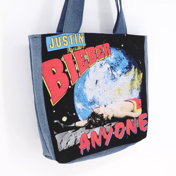 UPCYCLED HANDMADE Justin Bieber "Anyone in Space" Denim Tote Bag - Picture 4 of 5
